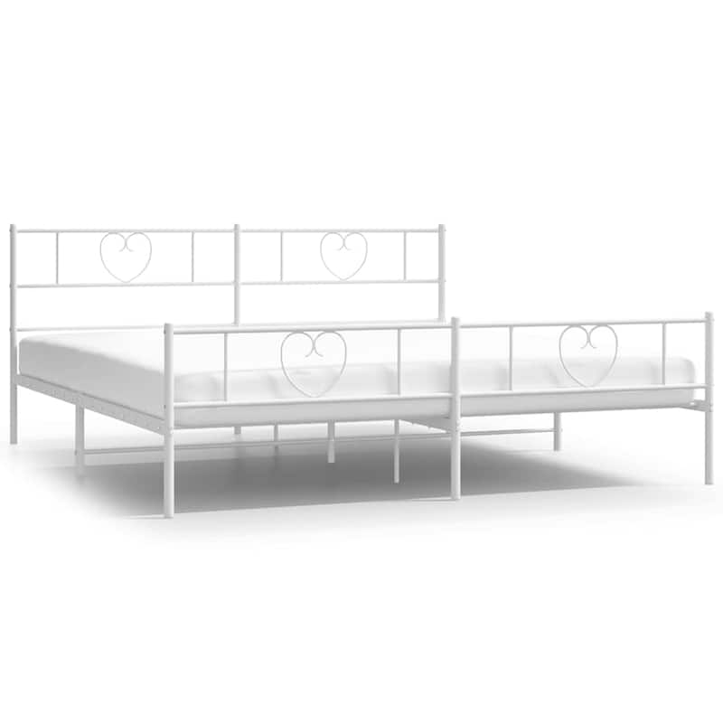 vidaXL King Metal Bed Frame with Headboard, White, No Mattress - 81.5" x 78" x 35.4"