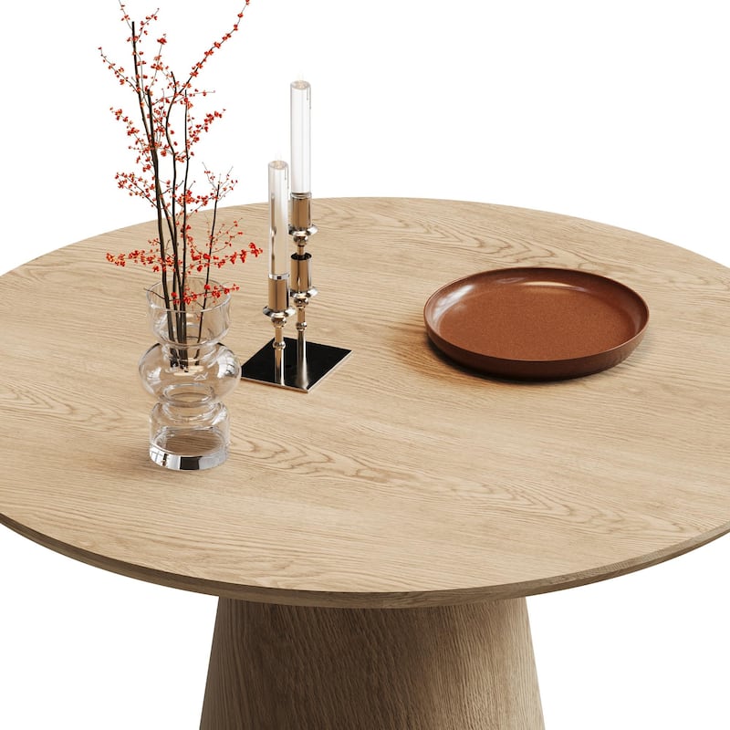 Elegant Round Coffee Table for 4, MDF Base with Unique Design, Natural Wood Grain Dining Table