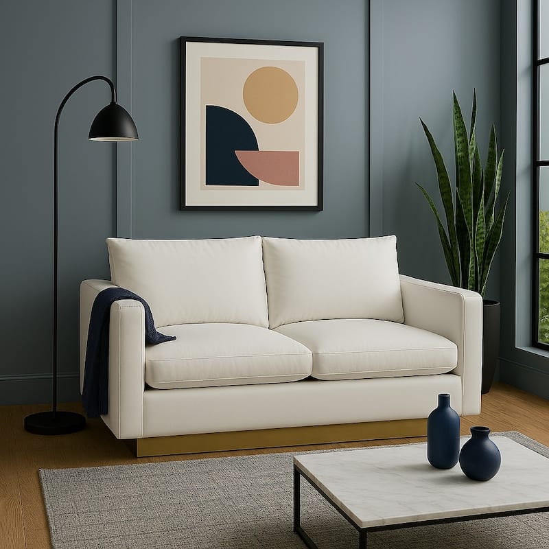 Nervo Loveseat 2-seater Modern Sofa With Leather Gold Accent Base Wooden Frame Removable Cushions for Office Lounge Living Room