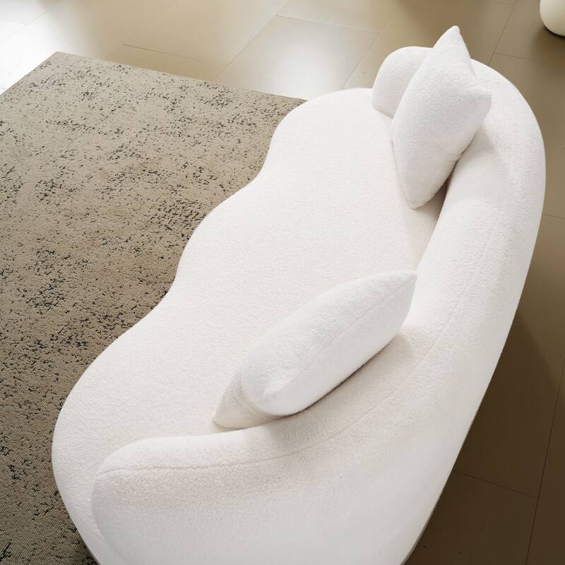 Cloud-like Curved Loveseat Sofa Teddy Fabric Compression Couch