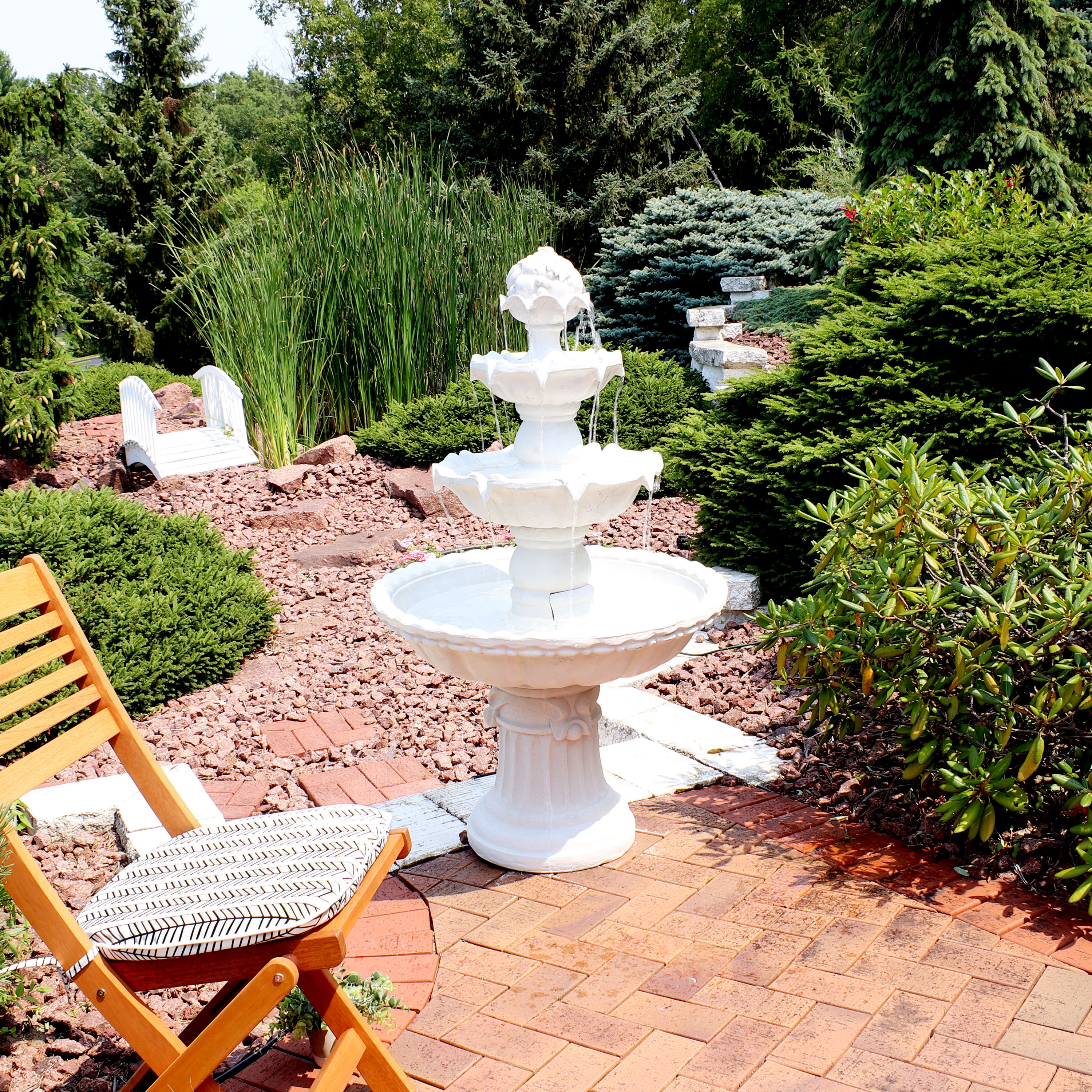 4-Tier Fruit Top Outdoor Water Fountain Backyard Garden Feature
