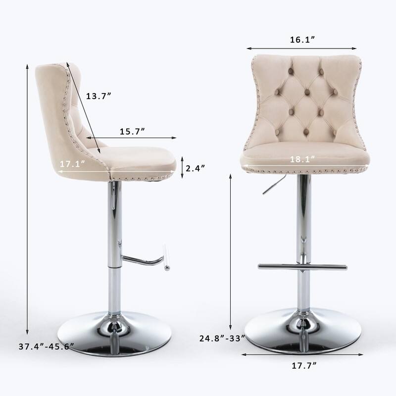 Velvet Upholstered Nailheads Tufted Swivel Bar Stools (Set of 2)