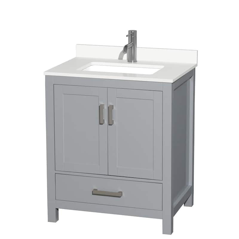 Sheffield 30-inch Single Vanity, Single Hole Quartz Top - Gray, Chrome Trim, White Quartz Top