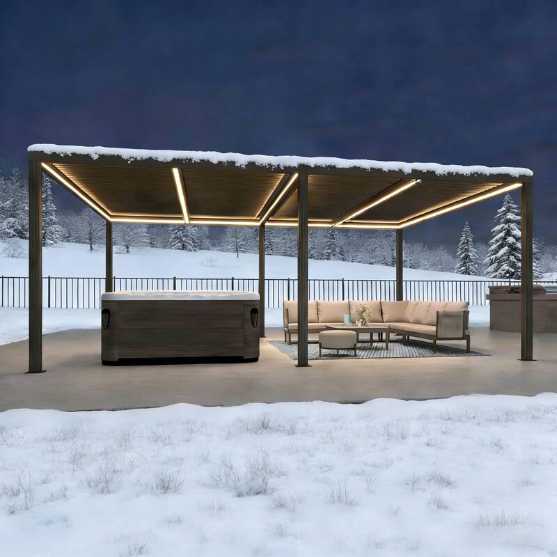 PURPLE LEAF Bronze Louvered Pergola with Adjustable Roof for Deck Backyard Garden Hardtop Gazebo