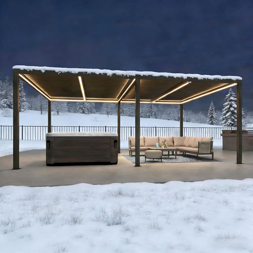 PURPLE LEAF Bronze Louvered Pergola with Adjustable Roof for Deck Backyard Garden Hardtop Gazebo