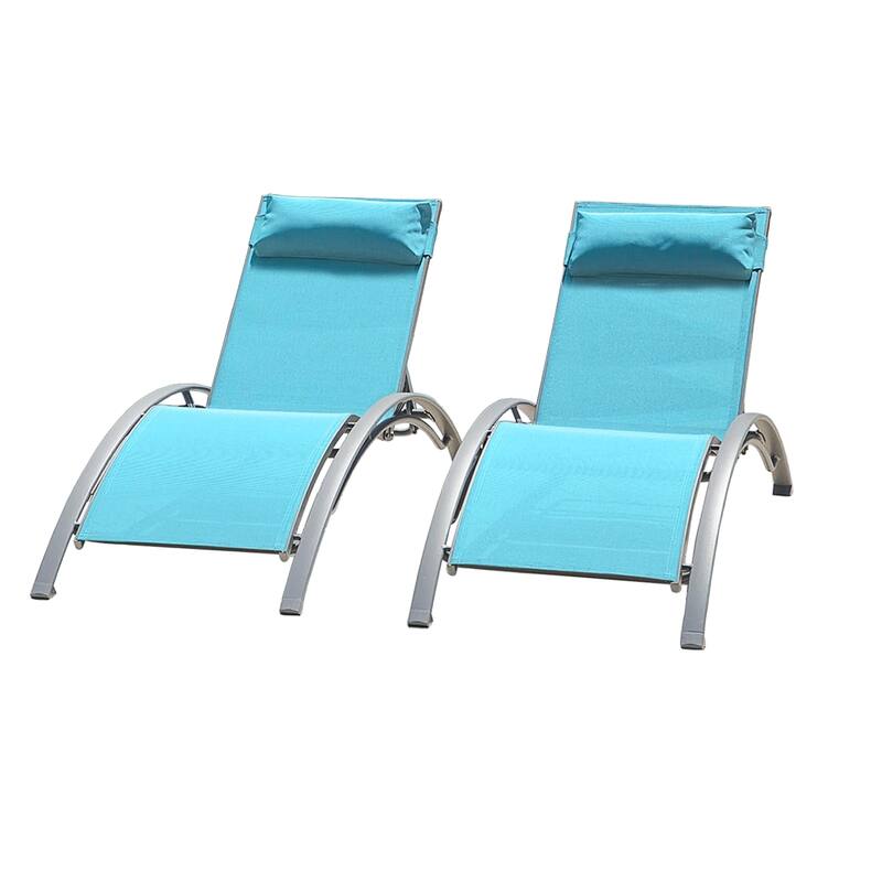 2-Piece Outdoor Chaise Lounge Set with Adjustable Backrest and Removable Pillow, Patio Recliner Chair for Beach Pool Poolside