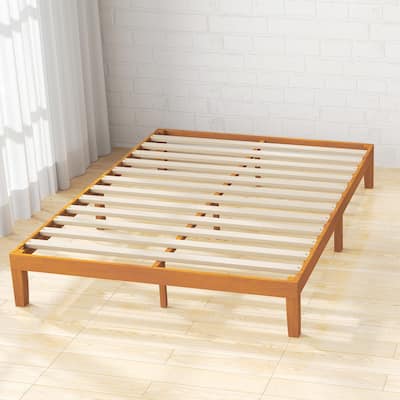 Solid Wood Bed Frame with Sturdy Wood Slat Support, Natural Pine