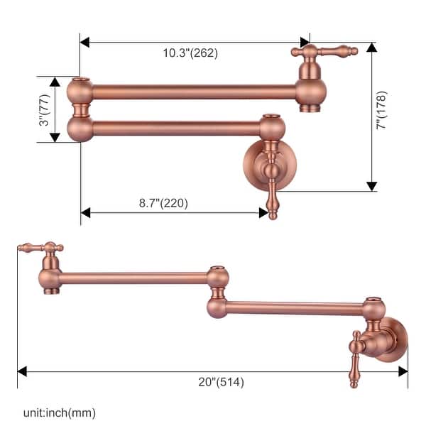 dimension image slide 8 of 12, WOWOW Wall Mounted Pot Filler Faucet with Double Joints