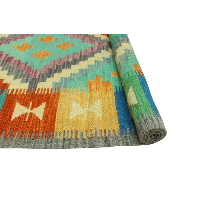 Noori Rug Sangat Flatweave Elouise Green/Red Rug - 4'9" x 6'8"