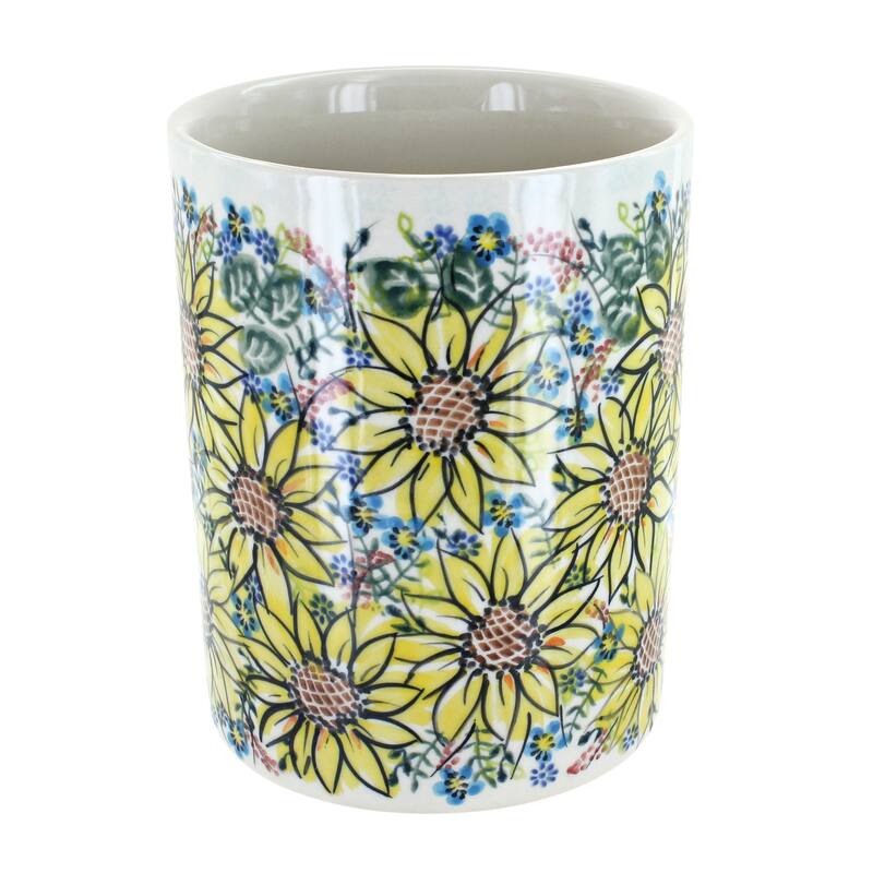 Blue Rose Polish Pottery 382 Vena Utensil Jar - Sunflower Maze