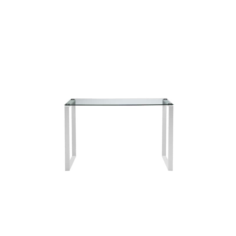 Elen 47 Inch Desk, Rectangular Tempered Glass, White Powder Coated Metal