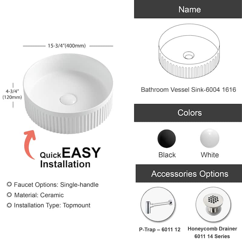 Dowell Fluted Ceramic Vessel Sink
