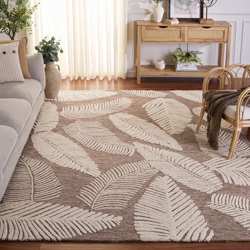 SAFAVIEH Hand-Tufted Jardin Seral Patterned Wool Rug - Brown/Ivory - 9' x 12'