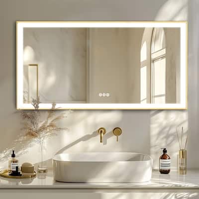 Smart LED Light Bathroom Mirror with Golden Narrow Frame