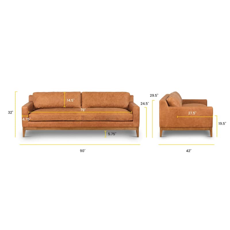Poly & Bark Zyon 90" Sofa in Cognac Tan - Full Grain Genuine Italian Leather