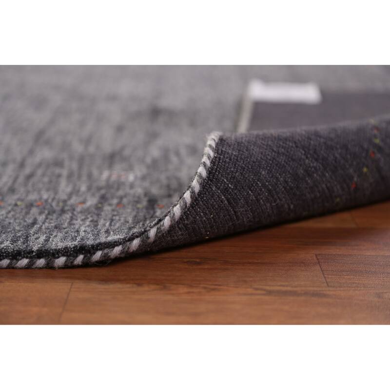 Gabbeh Indian Area Rug Hand-Knotted Grey Wool Carpet - 5'0" x 7'10"