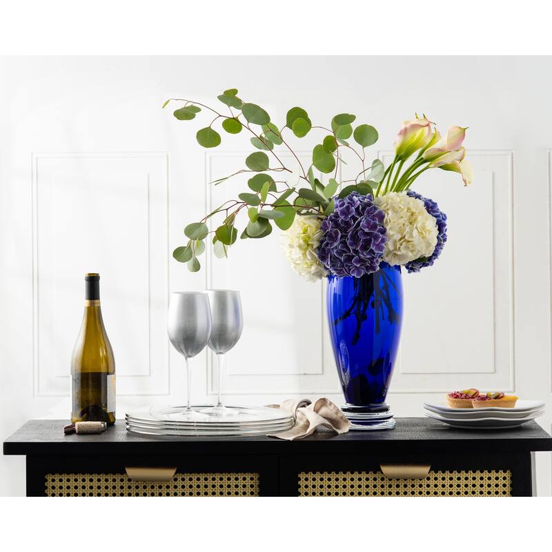 Majestic Gifts Inc. Glass Wine/Water Goblet Set/6 - Silver Glass W/ Clear Stem - 14 oz. Made in Europe