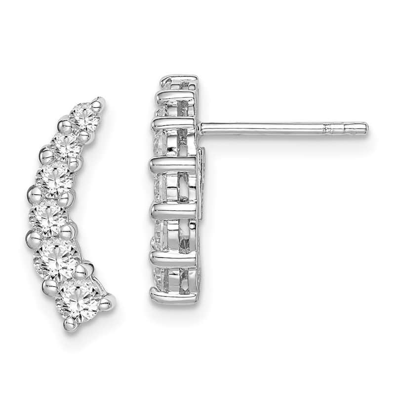 Curata 925 Sterling Silver Rhodium Plated Graduated CZ Cubic Zirconia Curved Post Earrings - 16x7mm