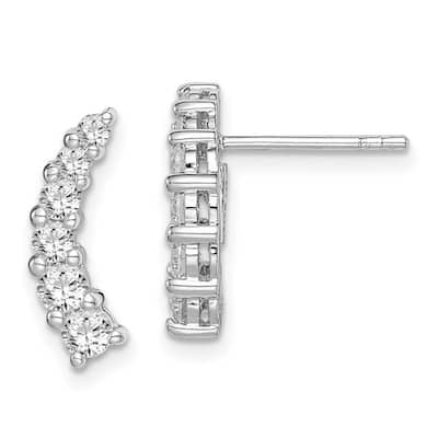 Curata 925 Sterling Silver Rhodium Plated Graduated CZ Cubic Zirconia Curved Post Earrings - 16x7mm