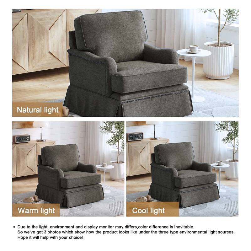 Modern Chenille Swivel Armchair and Storage Ottoman