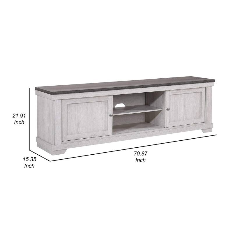 Leya TV Stand Media Cabinet, 2 Doors, 2 Shelves, Cable Cut Gray Wood