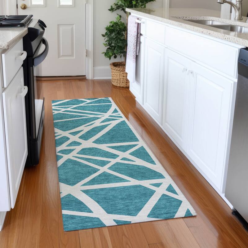 Premium Washable Super Soft Contemporary Harvey Mayfield Rug - Teal - 2'3" x 7'6"