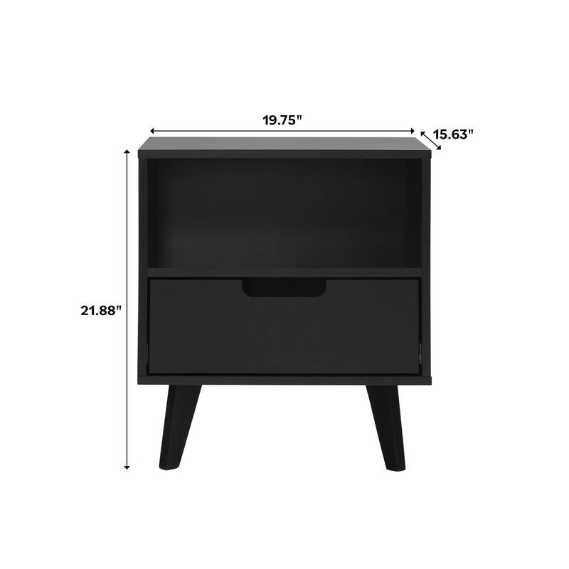 Sleek 1-Drawer Nightstand with Mid-Century Legs and Smooth Metal Glides