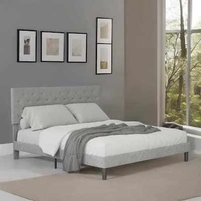 Grey Simple Queen Size Bed Frame with Adjustable Headboard
