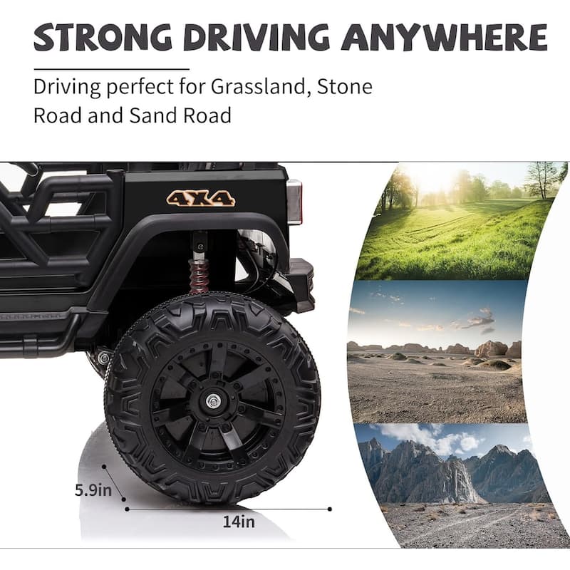 12V 2-Seater Kids Electric Ride-On Truck with Remote Control, Spring Suspension & Music - Black