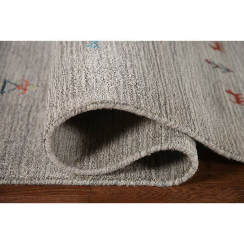 Tribal Gabbeh Indian Area Rug Handmade Beige / Ivory Wool Carpet - 7'9"x 9'8"