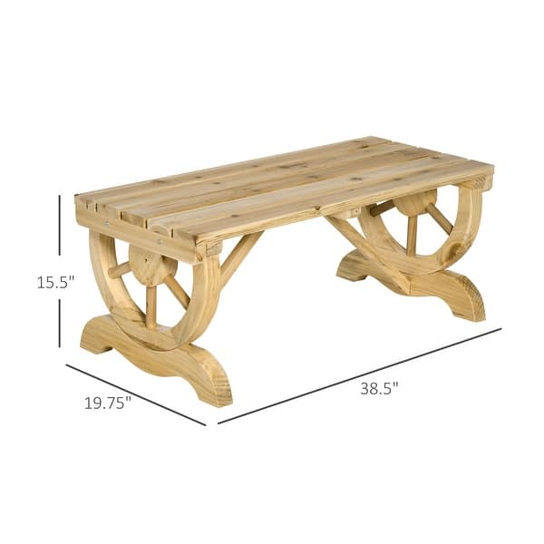 dimension image slide 1 of 2, Outsunny 2-Person Wood Outdoor Garden Bench with a Unique Wheel Designed Legs - 38.5" W x 19.75" D x 15.5" H