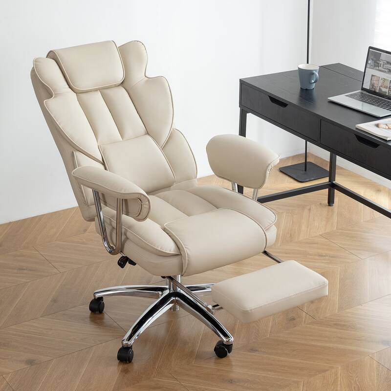 Big and Tall Executive Office Chair with Footrest - 500lbs Capacity, Ergonomic High Back, Leather Recliner with Lumbar Support