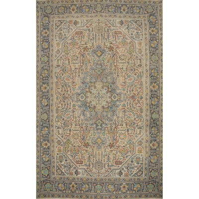 Hand Knotted Oriental 100% Wool Carpet Traditional Floral Beige & Ivories Tabriz Area Rug - 12' 8'' X 9' 5''