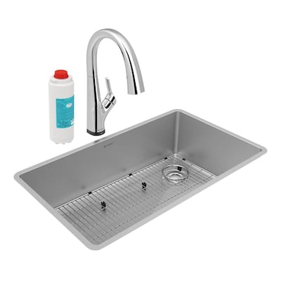 Elkay Crosstown 18 Gauge Stainless Steel 31-1/2" x 18-1/2" x 9", Single Bowl Undermount Sink Kit with Filtered Faucet
