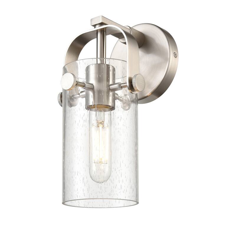 Innovations Lighting Pilaster II Cylinder - 1 Light 7" Wall-Mounted Sconce - Satin Nickel/Seedy