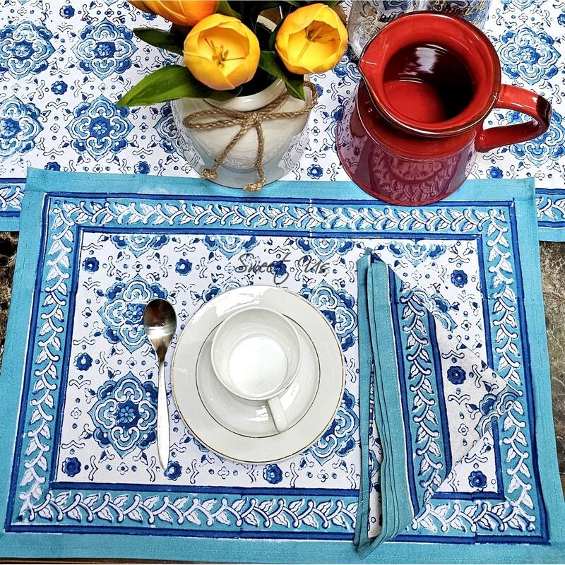 Cotton Springtime Splendor Tablecloth Collection, Ice Blue - Placemat