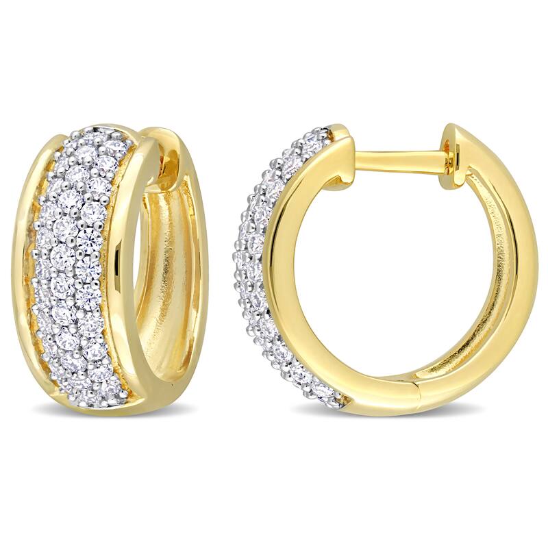 Miadora 1/2ct DEW Created Moissanite Triple Row Hoop Earrings in Yellow Plated Sterling Silver