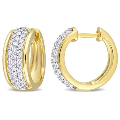 Miadora 1/2ct DEW Created Moissanite Triple Row Hoop Earrings in Yellow Plated Sterling Silver