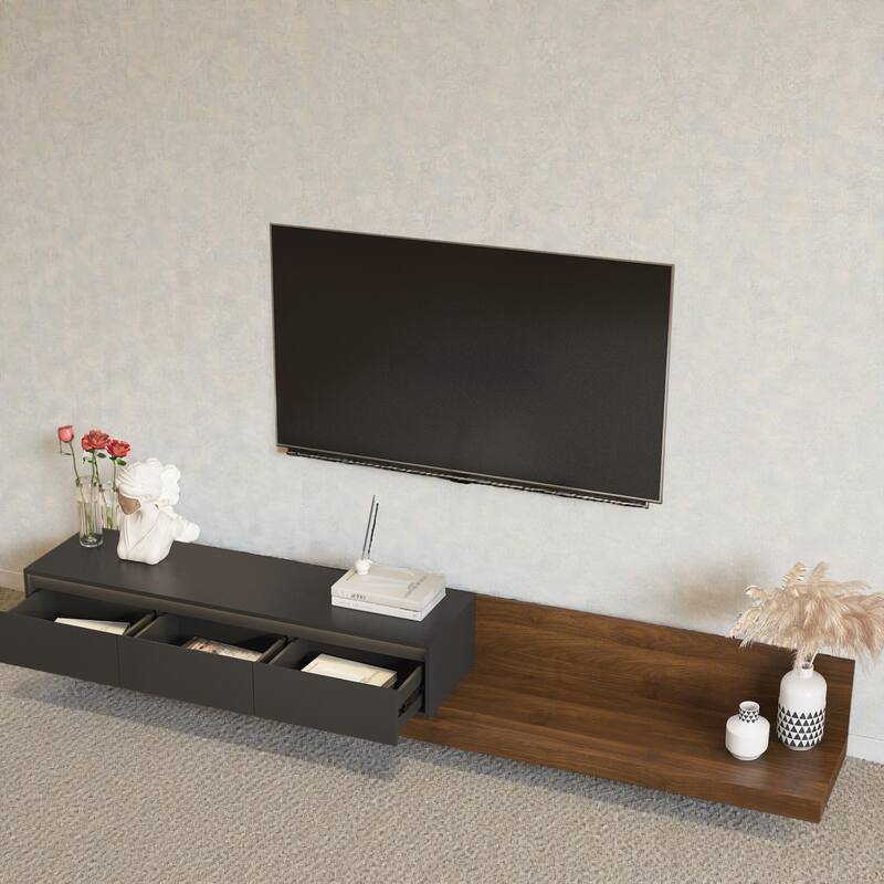 Modern TV Stand with LED Lights, Wooden Entertainment Center Media Cabinet with Storage for Living Room