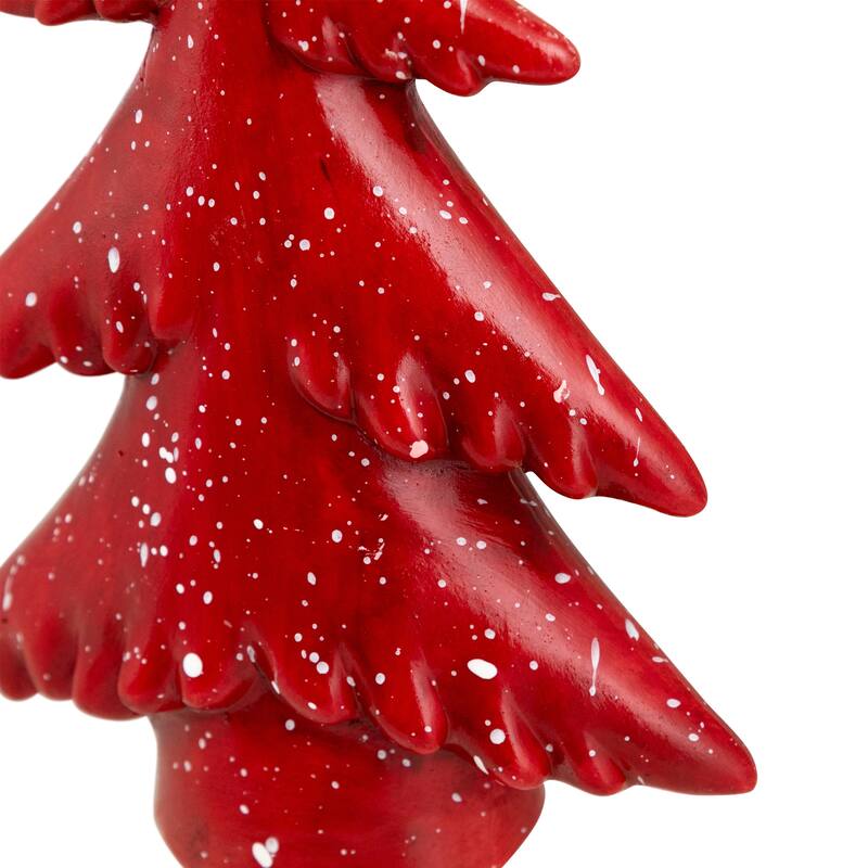 Shiny Christmas Tree with Snowy Accents Tabletop Decoration - 10" - Red
