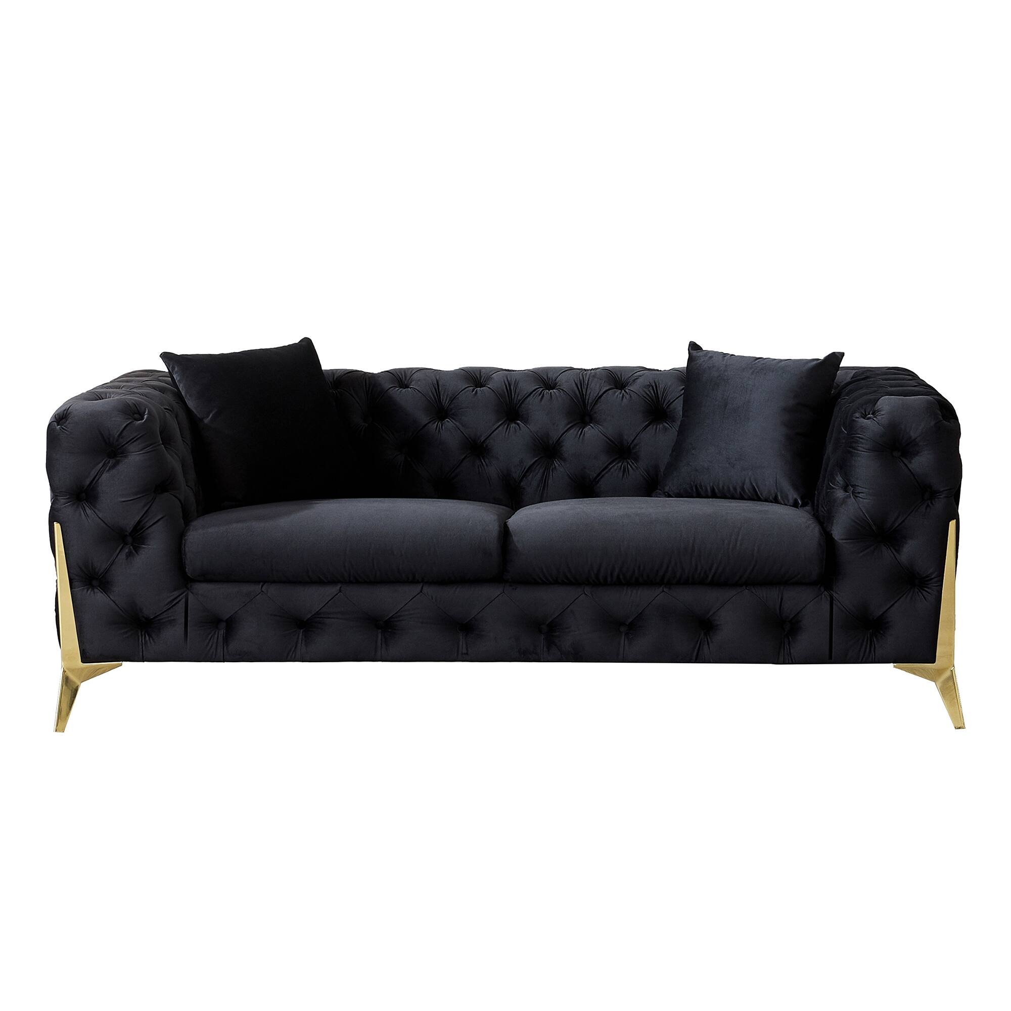 Velvet Loveseat Reclining Sleeper Sofa Straight Row Sofa, Black - Bed ...