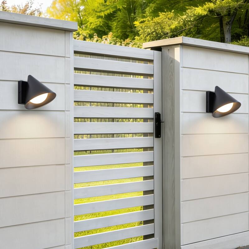 Modern LED Outdoor Wall Sconce Set of 2 - No-goose-neck - No Sensor
