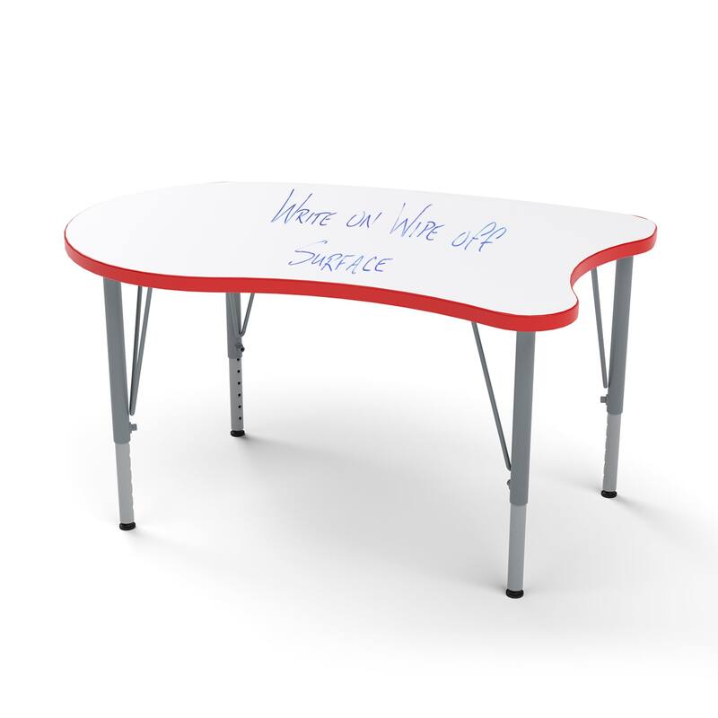 Tot Mate Versa Kids Desk Curve Shape Large Laminate Surface 38.75" x 24" Classroom Table, Write-On/Wipe-Off Dry Erase Top - Adjustable Height 14-23" - Red