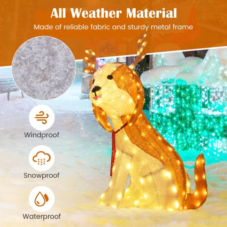 43.5 Inch Lighted Christmas Dog with 164 LED Lights Antlers and Scarf - Brown - 34.5" x 20" x 43.5"(L x W x H)