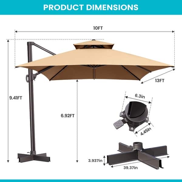 dimension image slide 5 of 6, Pellebant 10 X 13 Feet Outdoor Cantilever Umbrella with Base