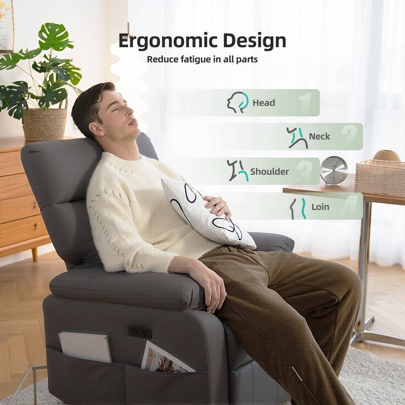 Electric Power Swivel Recliner Chair - Oversized PU Leather Massage Recliner with USB/Type-C Charging