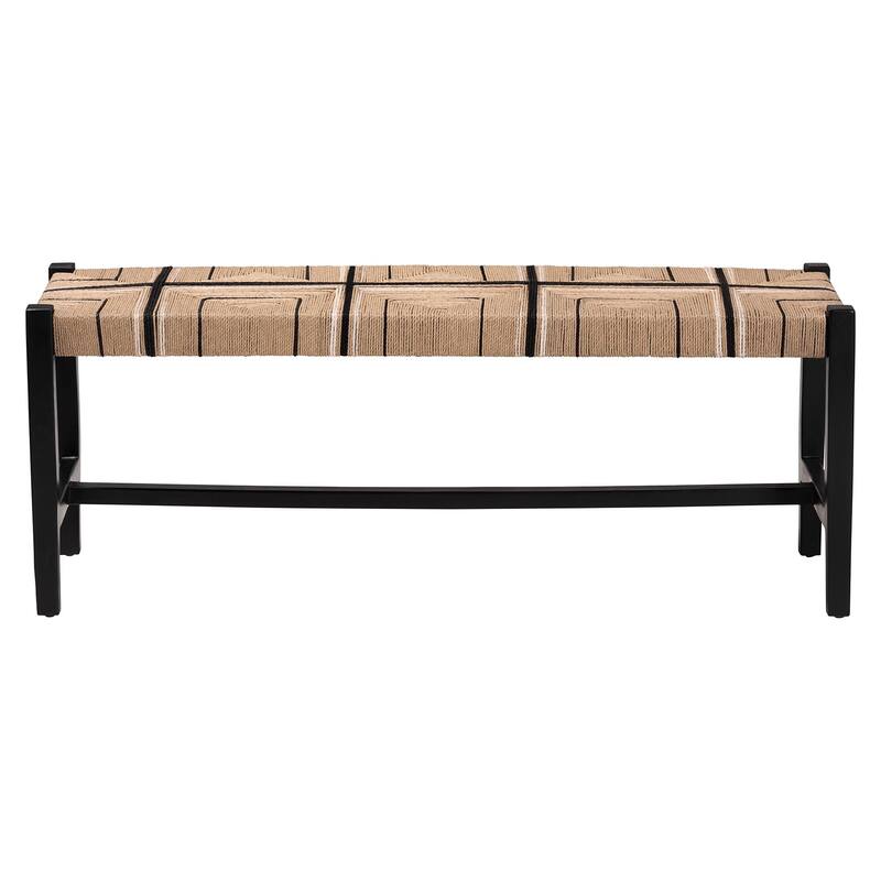 Prita Woven Paper Loom Bench with Mahogany Wood Frame - Handcrafted Accent Seating for Dining Room or Entryway