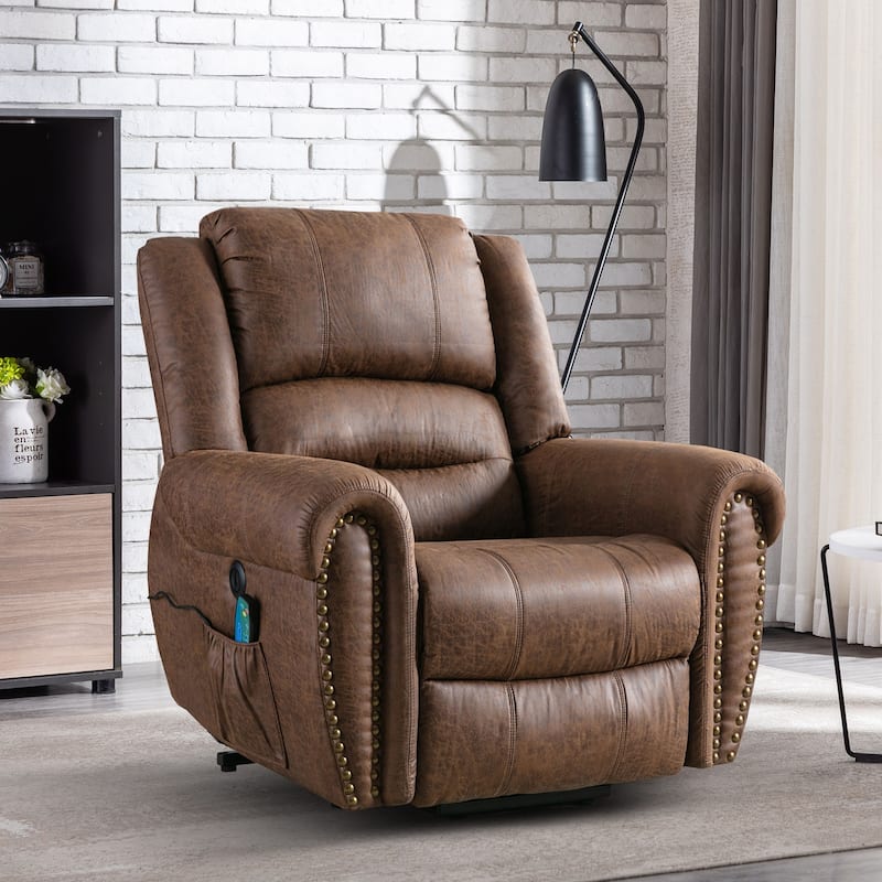 Breathable Faux Leather Rivet Power Lift Recliner Chair with Massage and Heat and USB Port