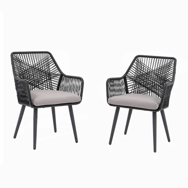 Outdoor Patio Woven Rope Dining Chairs With Armrest and Seat Cushions