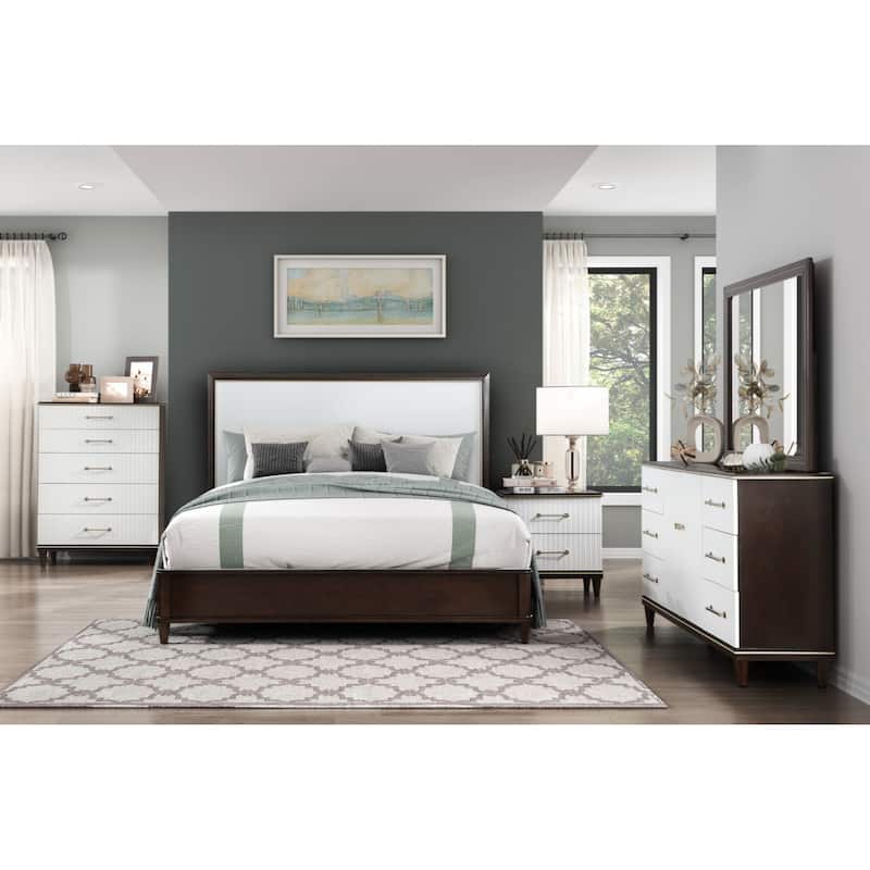Contemporary White and Cherry Finish 1pc Two Drawers Nightstand 2-Tone Finish with Gold Trim Modern Bedroom Furniture